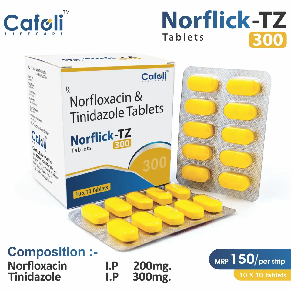 Norfloxacin 200mg + Tinidazole 300mg Tablet | Antibacterial & Antiprotozoal Segment | Best Price for PCD Pharma Franchise